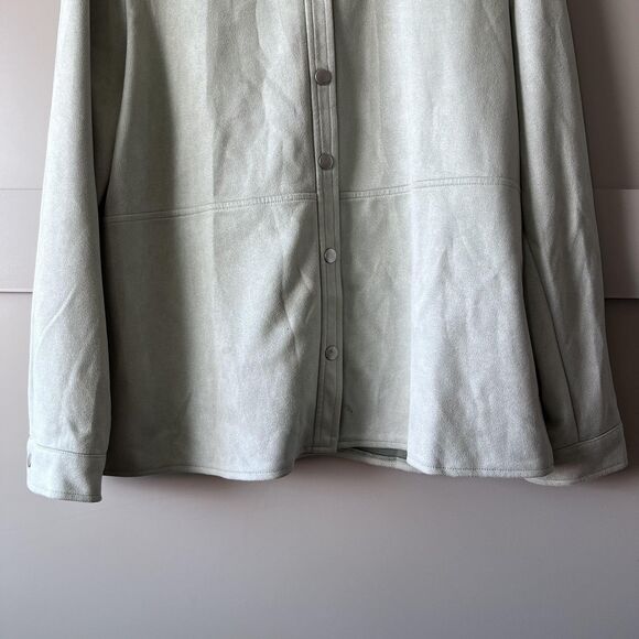 Bagatelle Collection Jacket Womens Large Sage Faux Suede Snap Shacket Collared - Picture 4 of 14